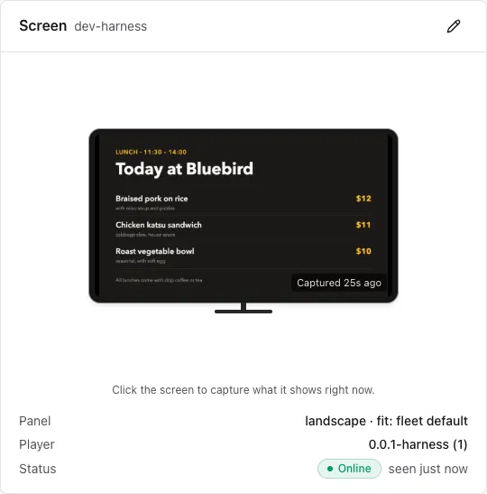 Another screen showing today's lunch menu, captured by the console.